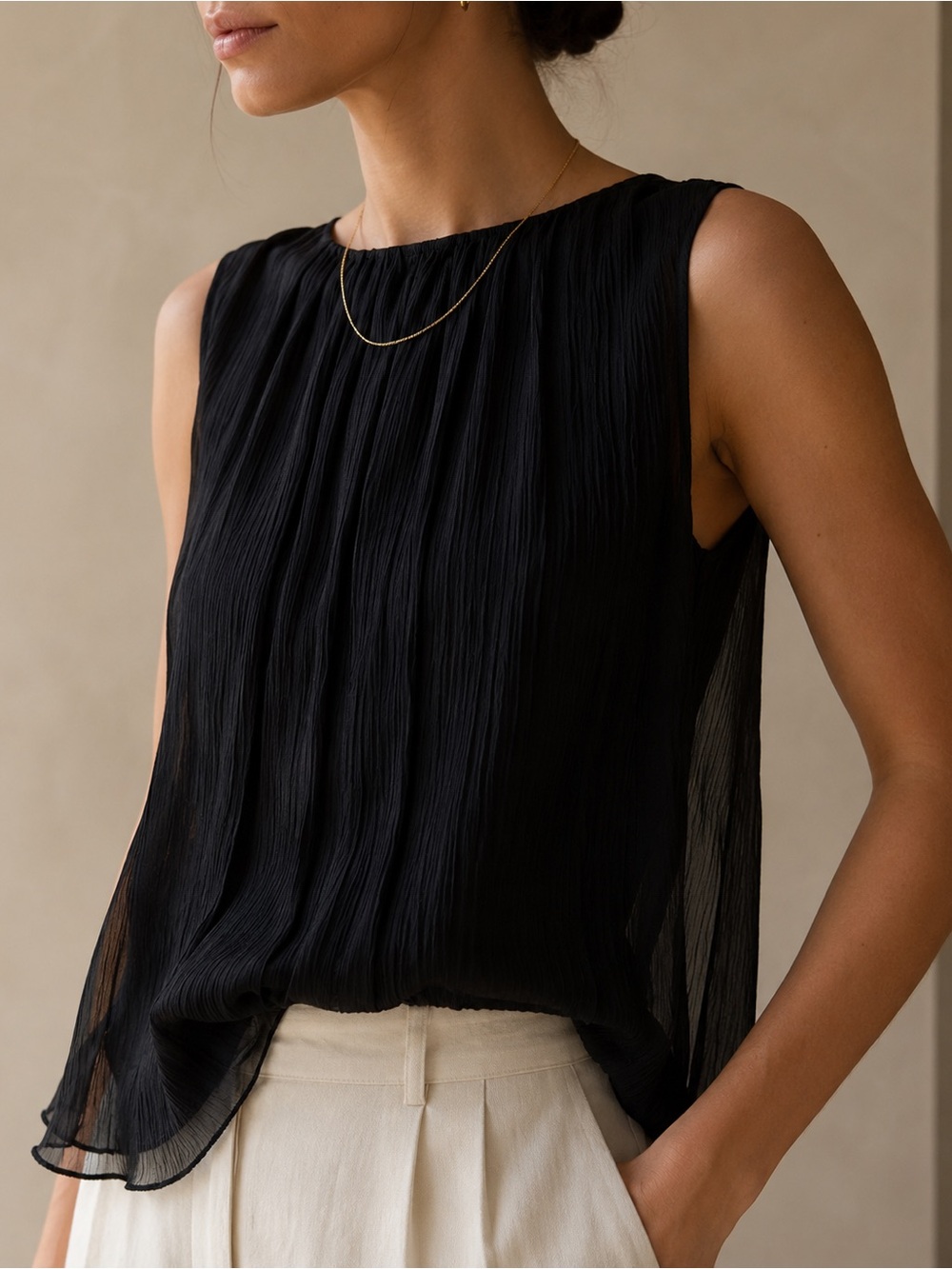Alice + Olivia Silk Chiffon Top XS Black Sheer Boat Neck Blouse